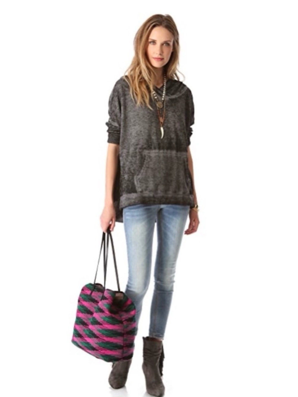 FREE PEOPLE black echo park hooded hoodie top M